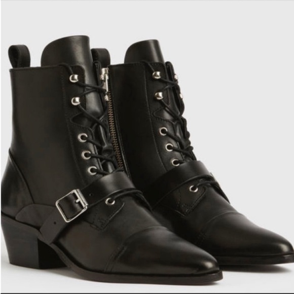 NEW All Saints Leather Katy Booties Black 7 - Picture 3 of 16